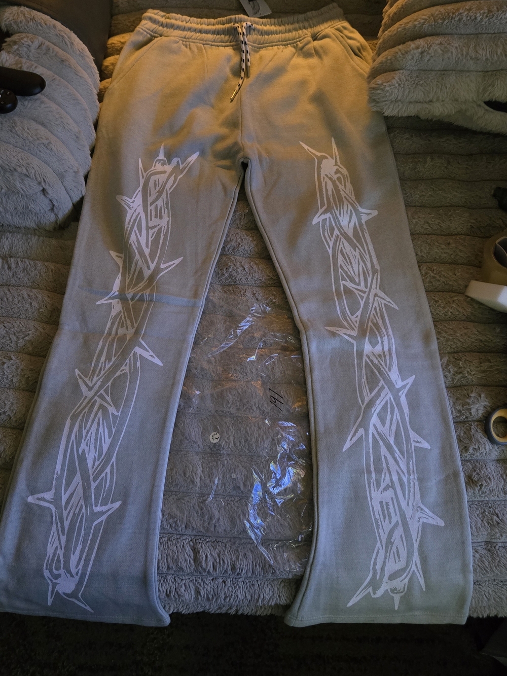 BEZALEL STACKED FLAIR SWEATPANTS Light Grey Fitted Men’s Size L